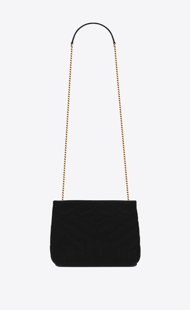 SAINT LAURENT Monogramme Loulou Damen Kleine Loulou Chain Bag aus schwarzem Samt mit Y-Steppnähten b_V4